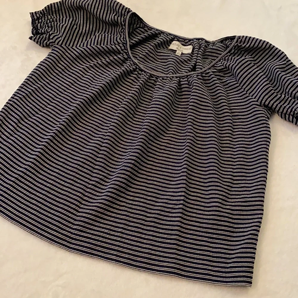 Madewell | Texture & Thread Peasant Top Deep Navy Ellis Striped Blue/White (XS) - Picture 7 of 16